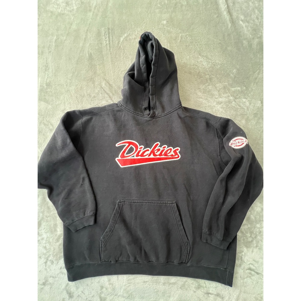 Dickies Pullover Hoodie Mens Large Black Red Logo Graphic Sweatshirt Pocket